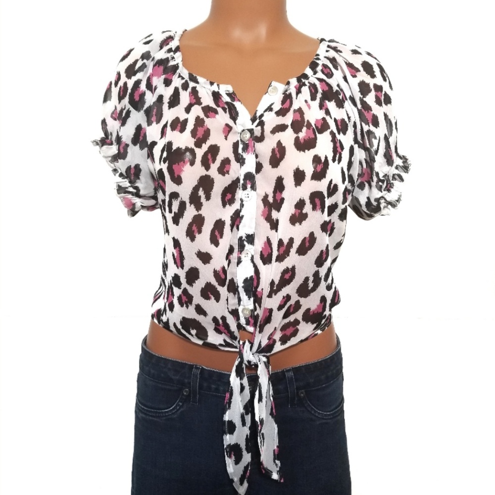 Pink and White Cheetah Peasant Blouse Medium